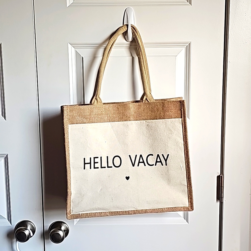 Hello Vacay Beach Bag and NWT Hello Weekend Leather Coozie - Picture 1 of 10